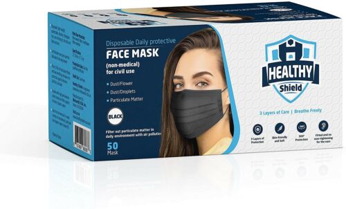 50 Pcs Black Face Mask Mouth & Nose Protector Respirator Masks Usa Seller