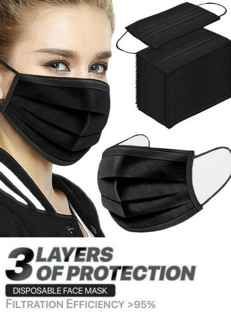 100 Pcs Black Face Mask Mouth & Nose Protector Respirator Masks With Filter